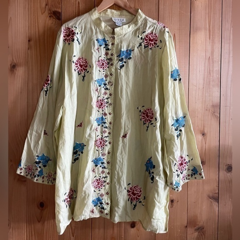 Citron Santa Monica Embroidered Linen Tunic Blouse